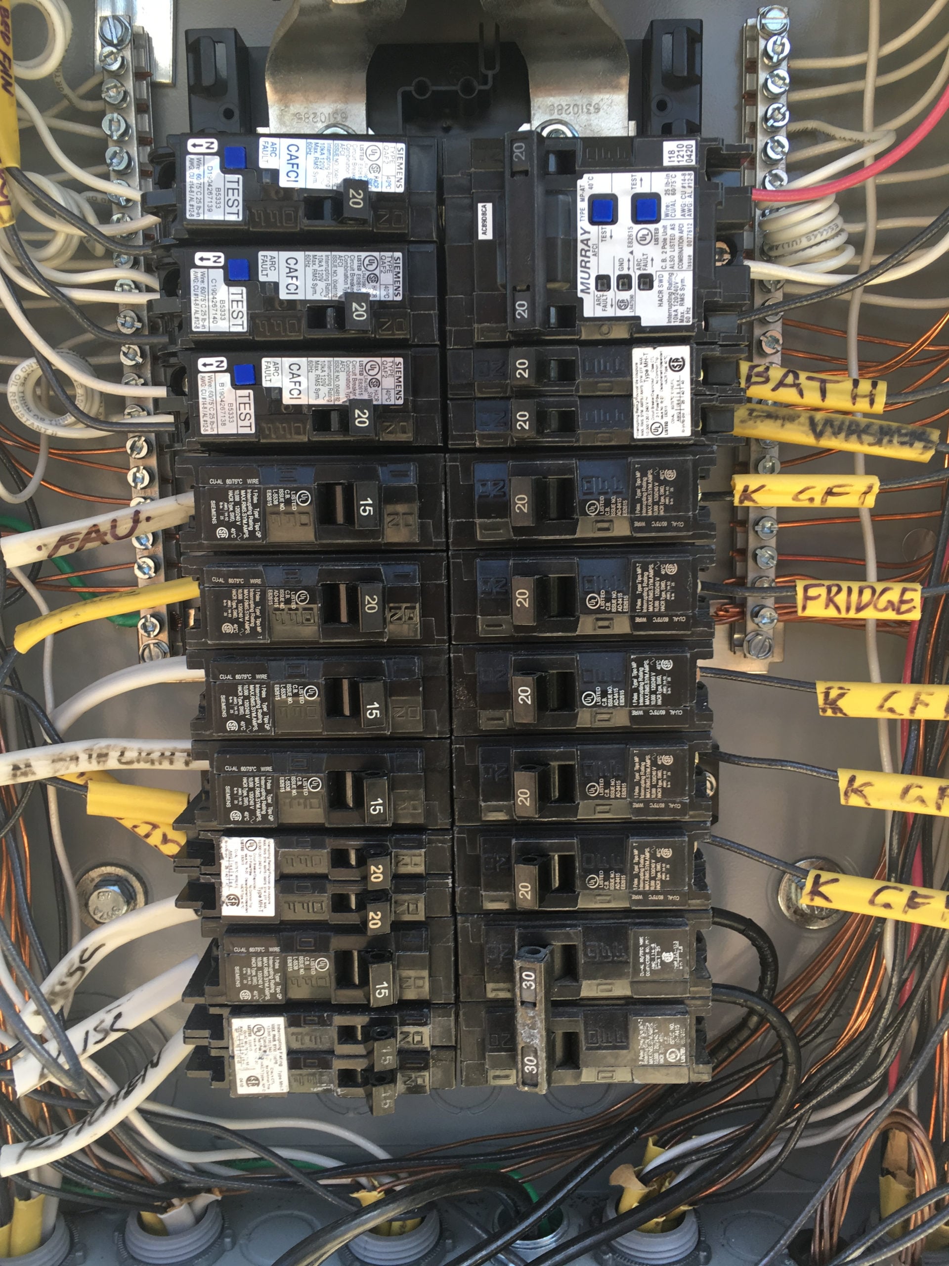 Electrical panel circuit breakers