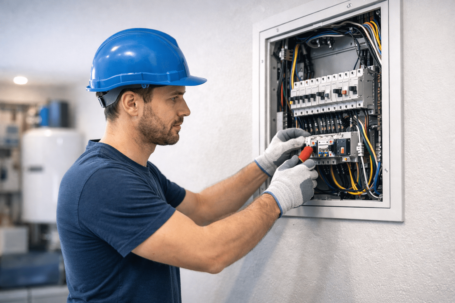 Electrician working on panel