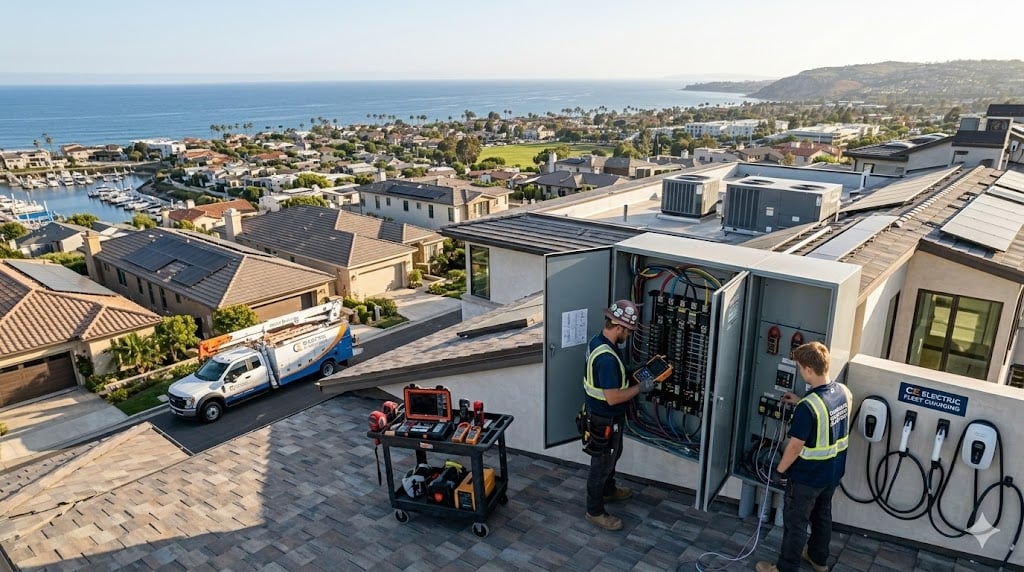 Electricians working on panel